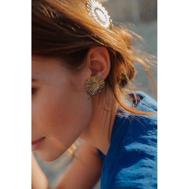 maxi boucles d'oreilles puces fleurs plaqué argent - MAÏA