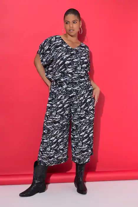 Culotte, Very Wide Legs, Alloverprint, schwarz