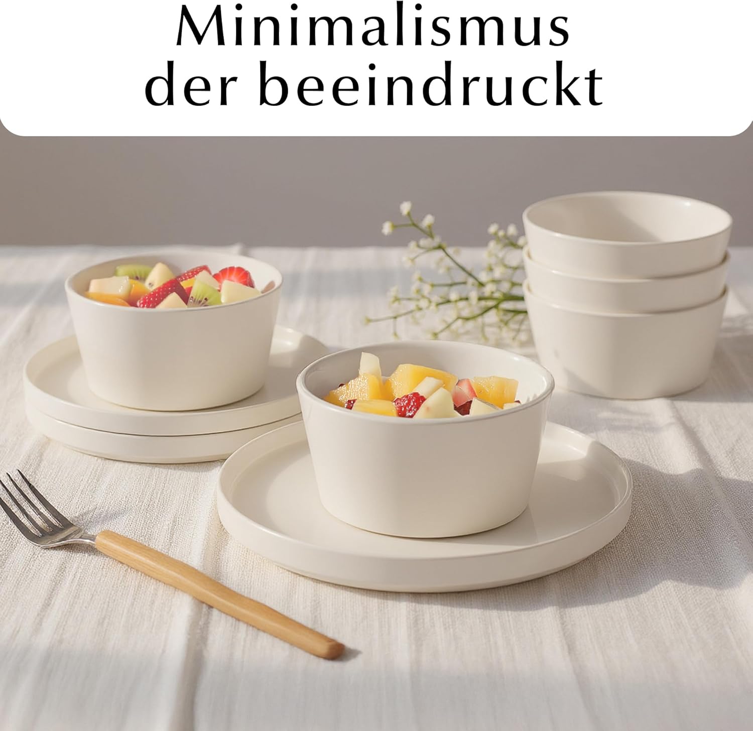 MIAMIO – Geschirrset 8 Personen / 24-teiliges Steingut Modern/Tafelservice – Spülmaschinen- und Mikrowellenfest - Luxe Kollektion (Weiß, Geschirrset (24x))