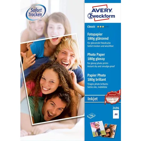 Avery Zweckform 2496 Classic Inkjet Fotopapier, DIN A4, einseitig beschichtet, 180 g/m², 100 Blatt