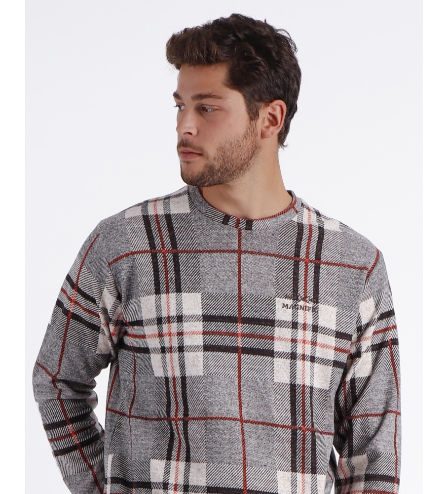 Pijama de manga comprida xadrez marrom Admas