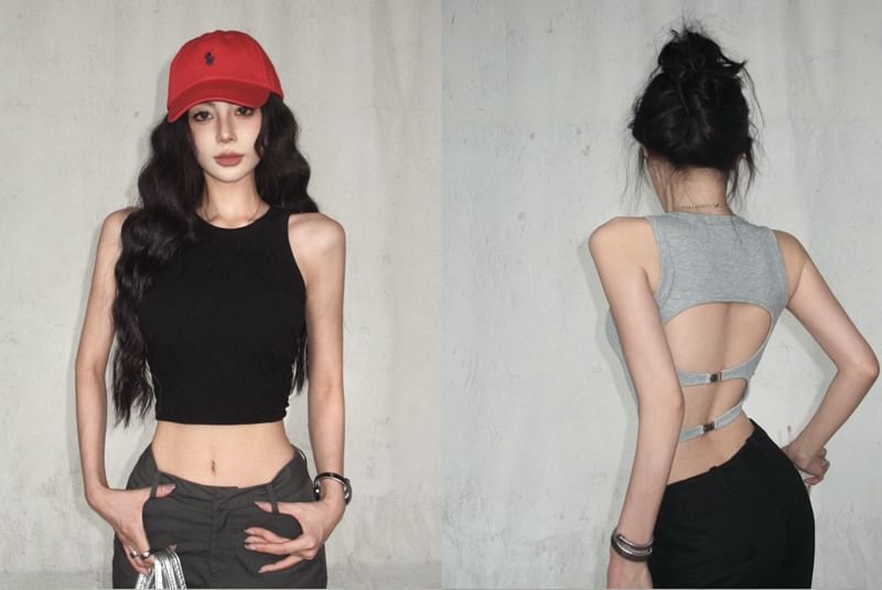 Strawolf - Tanktop met open rug en ronde hals