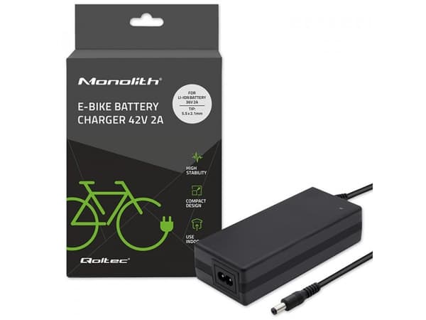 Qoltec Monolith - Strømadapter - for e-bike batteries, 36V, 42V, 5.5*2.1 - AC 220-240 V - 84 watt - utgangskontakter: 1 - svart