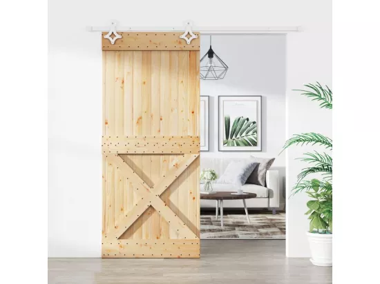 Porte coulissante et kit de quincaillerie 90x210 cm pin massif