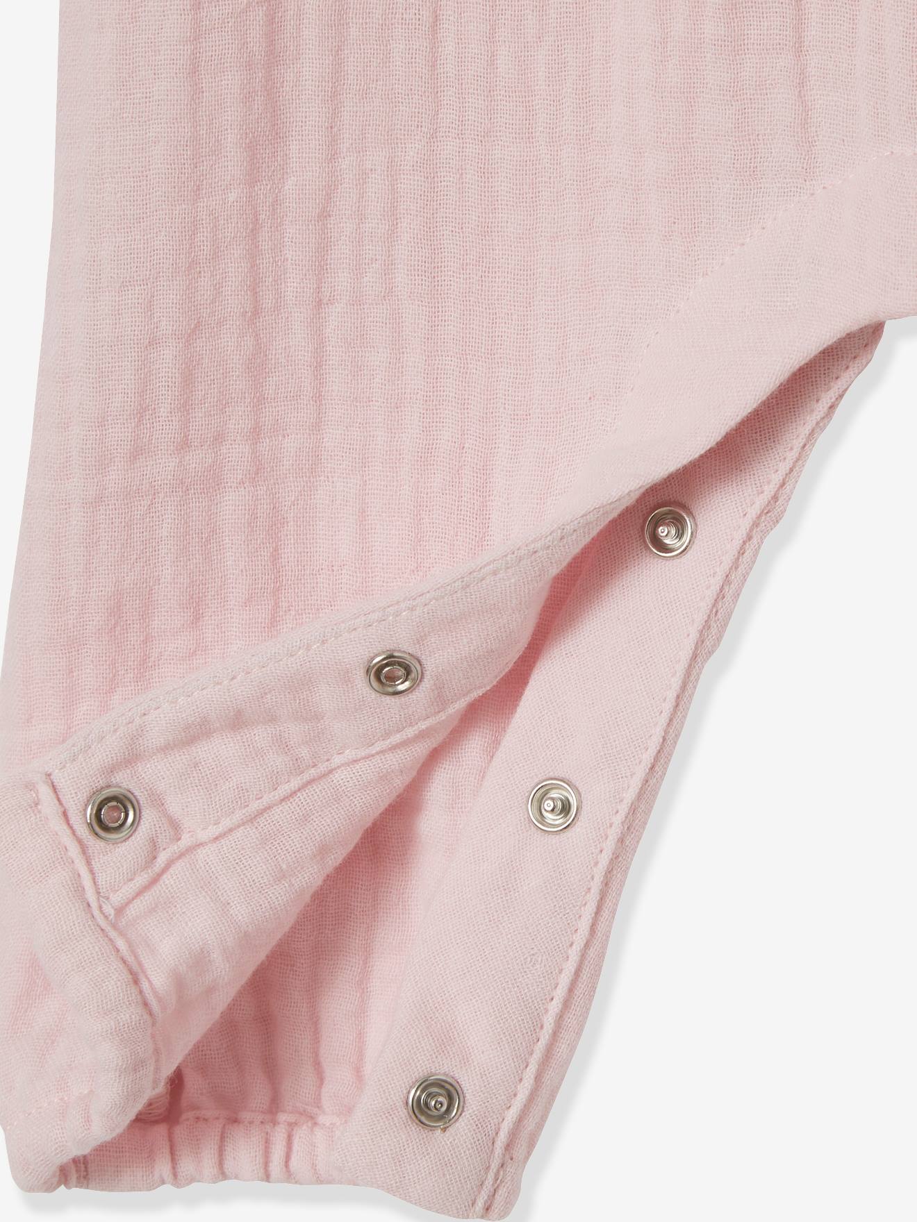 Macacão rosa claro bordado para bebê menina