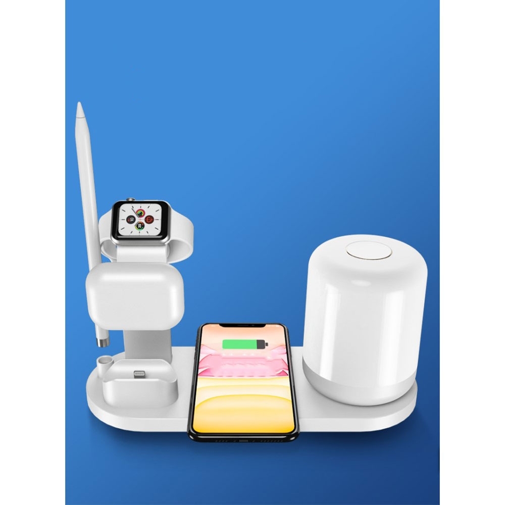 5in1 Qi Wireless Tisch Ständer Dockingstation für iPhone / AirPods / Apple Watch / Apple Pencil   Nachtlicht - Schwarz