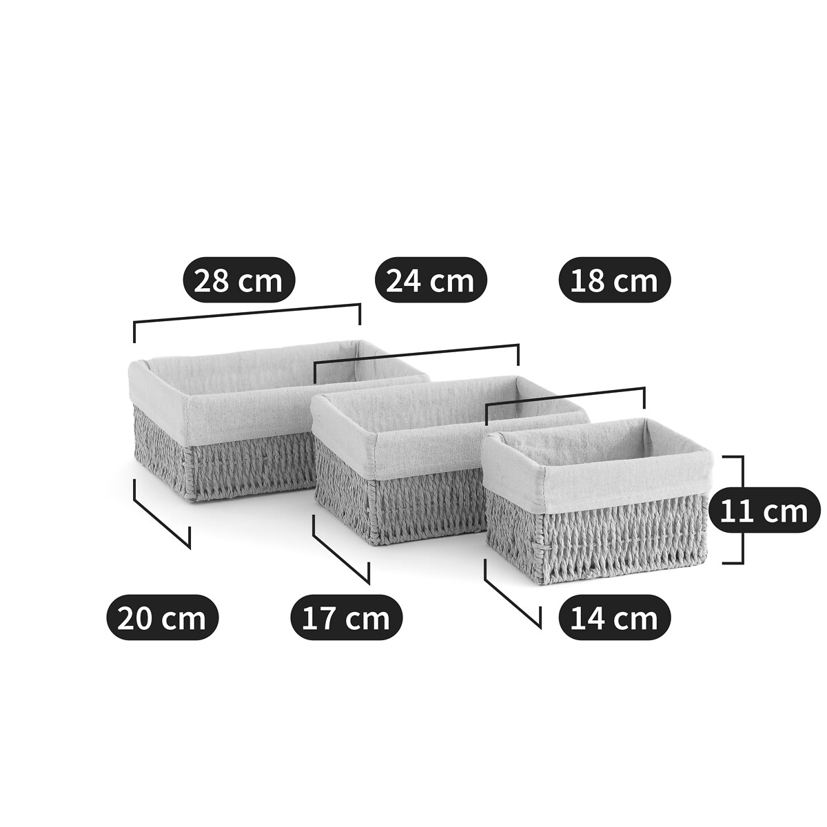 LA REDOUTE INTERIEURS<br>Conjunto de 3 cestos de corda de papel, Papeli