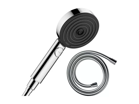 Pommeau de douche HANSGROHE Pulsify Select EcoSmart 105 3 jets relaxation chromé + flexible de douche 1,25 m HANSGROHE Isiflex chromé