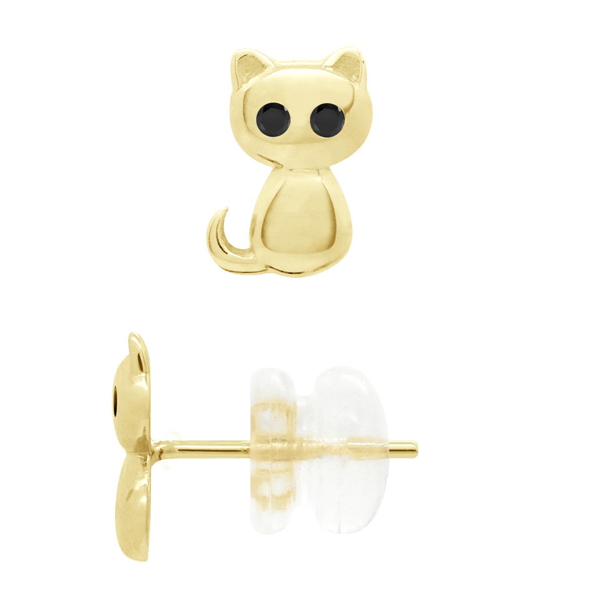 Boucles d'Oreilles Fantaisie - Chat Ornées d'Oxydes de Zirconiums - Or Jaune