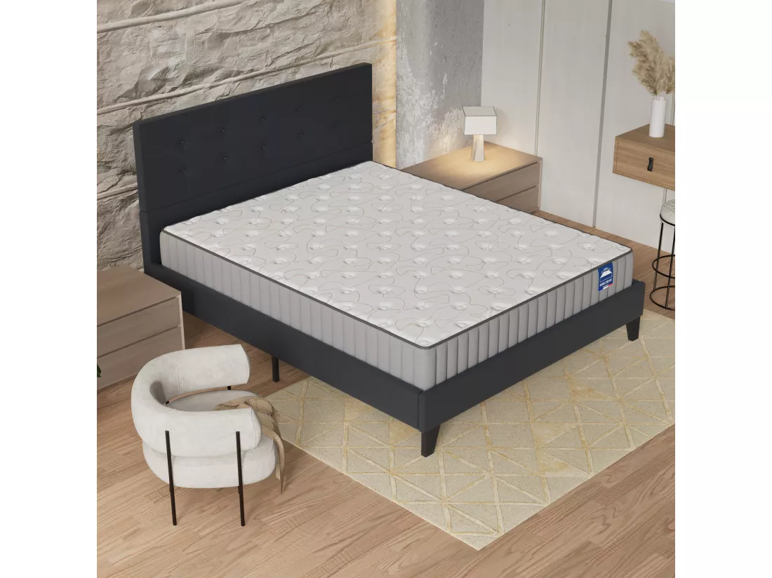 Ensemble Matelas + Lit Avec Tête De Lit 120x190 Cm, Orionis 22cm D’épaisseur À Mémoire De Forme