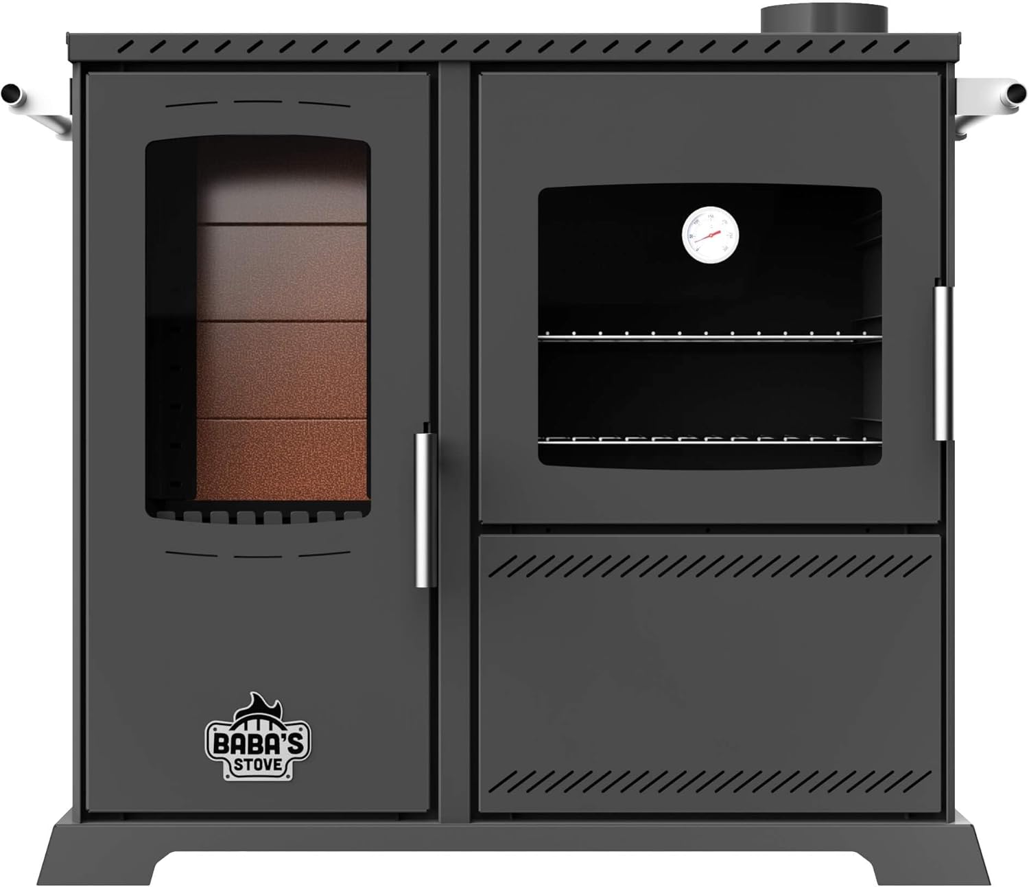 Babas Saphire Hybridofen Pellets und Holz Kombiofen Kaminofen mit Backfach und Herdplatte 10 kW Pelletofen ohne Strom Holzofen Holz Ofen Kamin