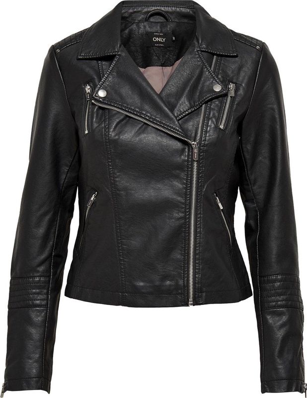 Only - Bikerjack - Zwart - Lederlook - Asymmetrische Ritssluiting