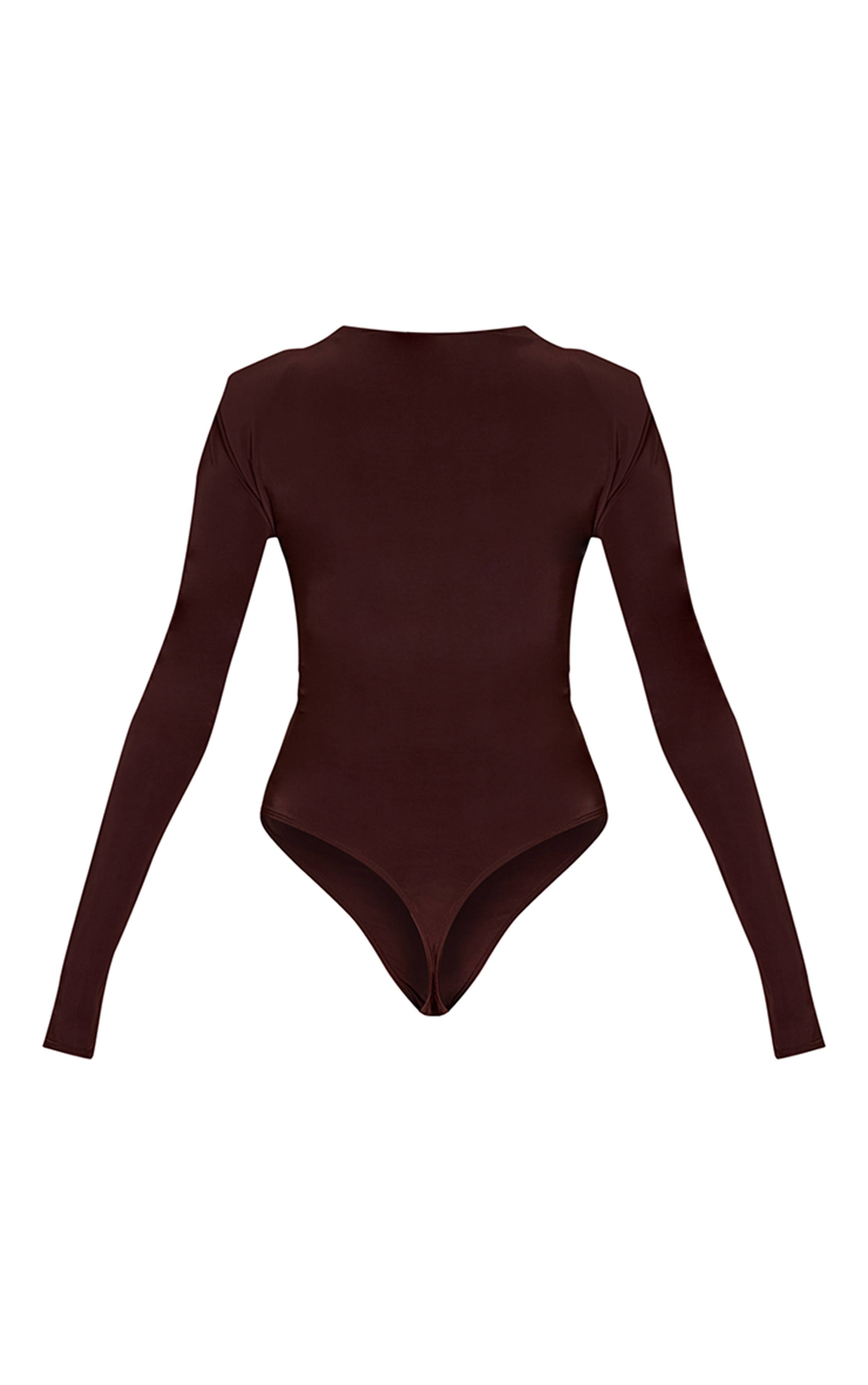 Deep Chocolate Body Manches Longues En Tissu Slinky Double Épaisseur Avec Détail Drapé Froncé