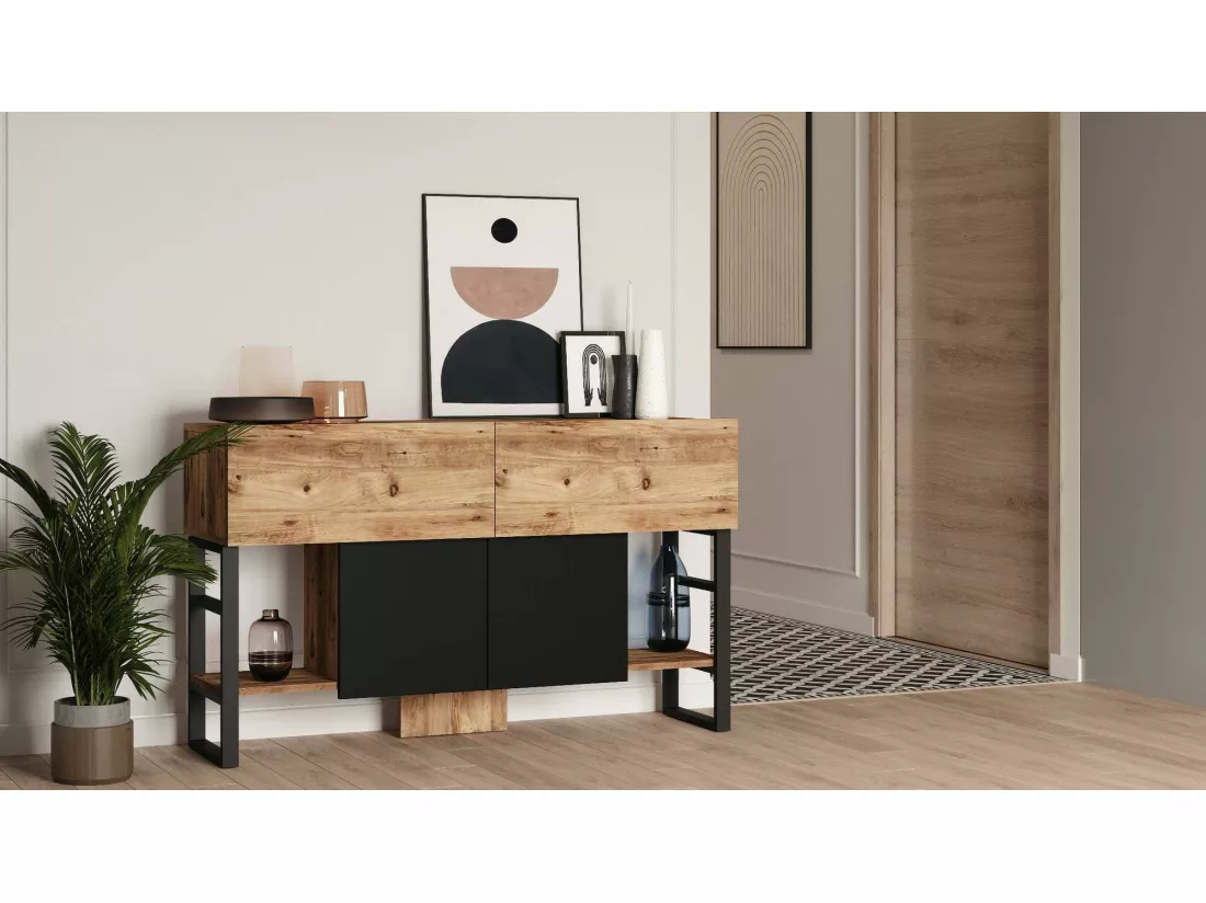 Console Helene, Table polyvalente, Armoire de rangement, Bureau du couloir, 139x43 h84 cm, Chêne