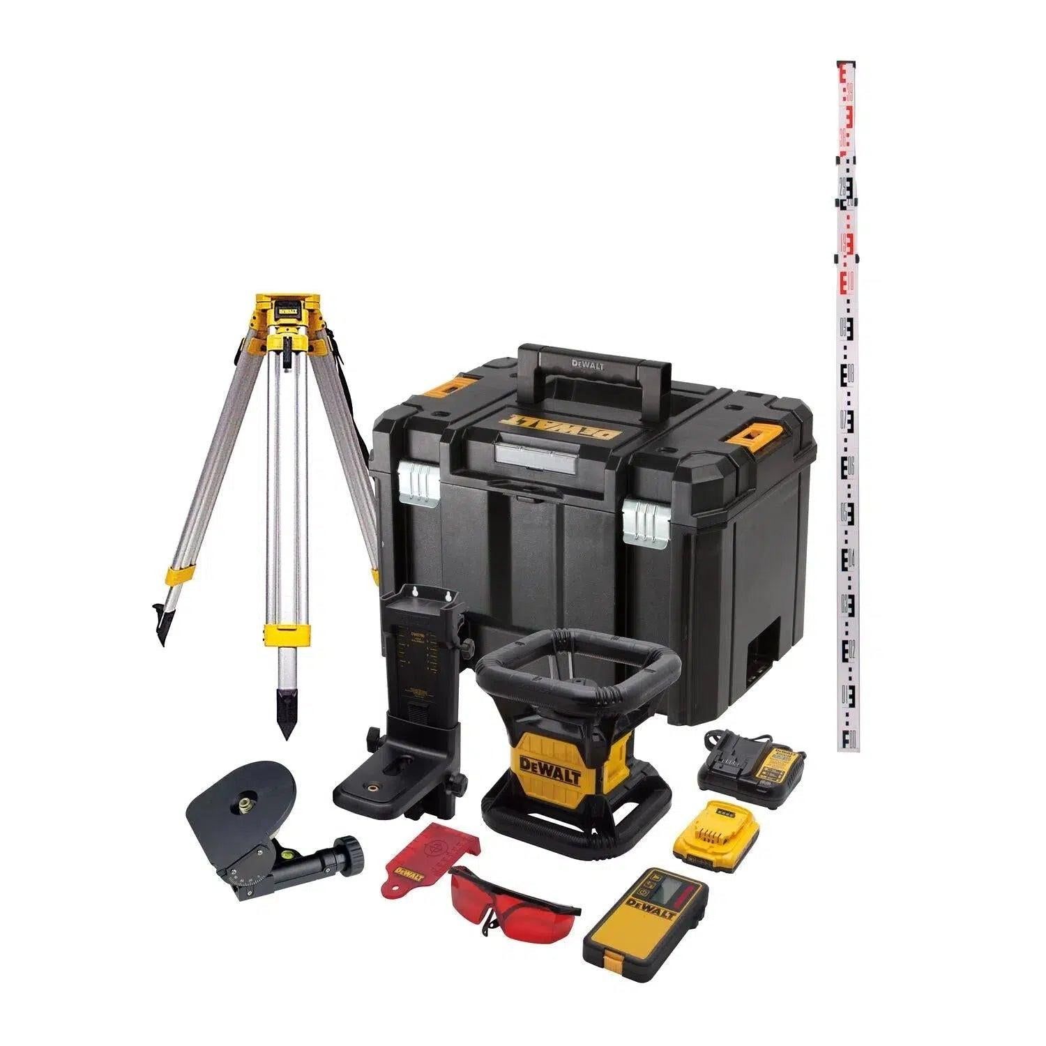 DeWALT DCE074D1R-SET Volautomatische roterende laser rood   statief   meetlat 18V XR 2.0Ah in TSTAK