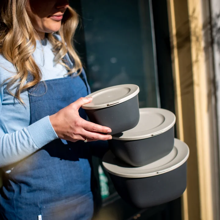 Koziol - Connect Vorratsdosen-Set Kopenhagen, 0.7 l ,1.3 l, nature ash grey (2er-Set)