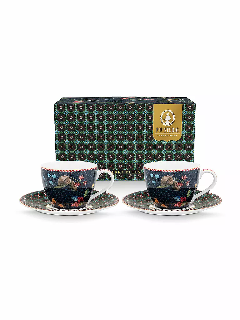 PIP STUDIO Espressotasse mit Untertasse 2-er Set BERRY BLUES 120ml Blue dunkelblau