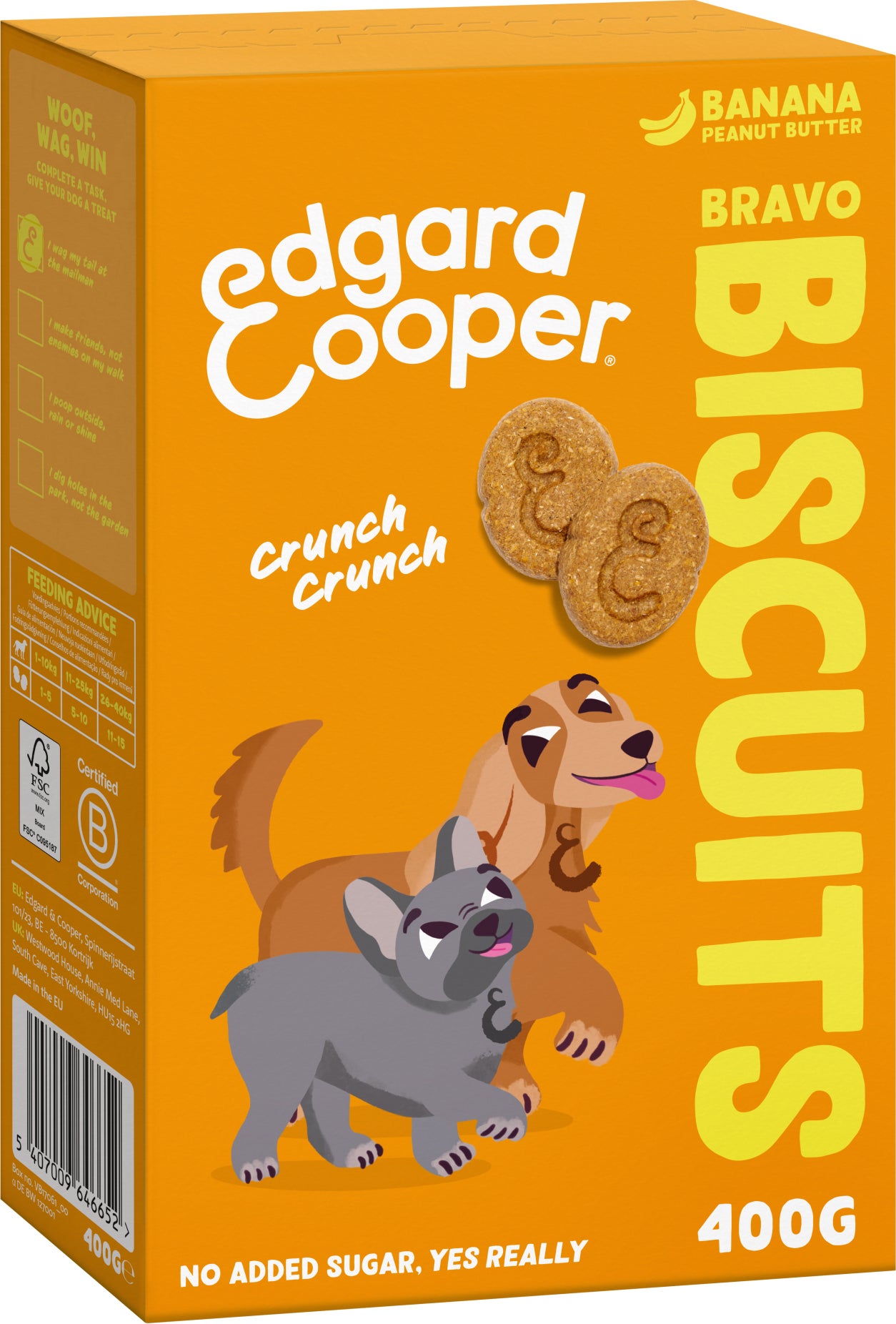 Edgard & Cooper hondensnack Bravo Biscuits adult banaan/pinda 400 gram