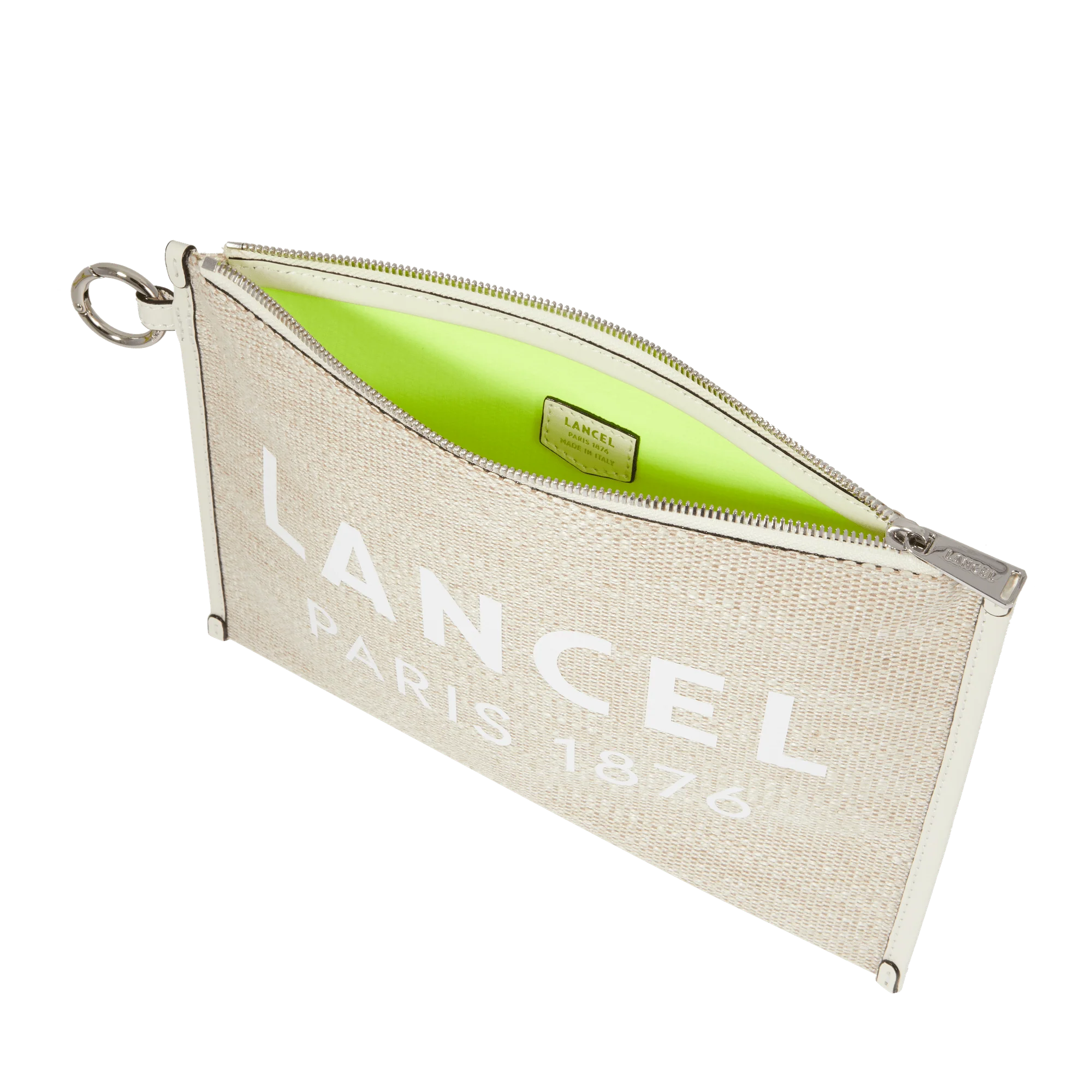 L zipped pouch Summer Tote-Naturel/Blanc