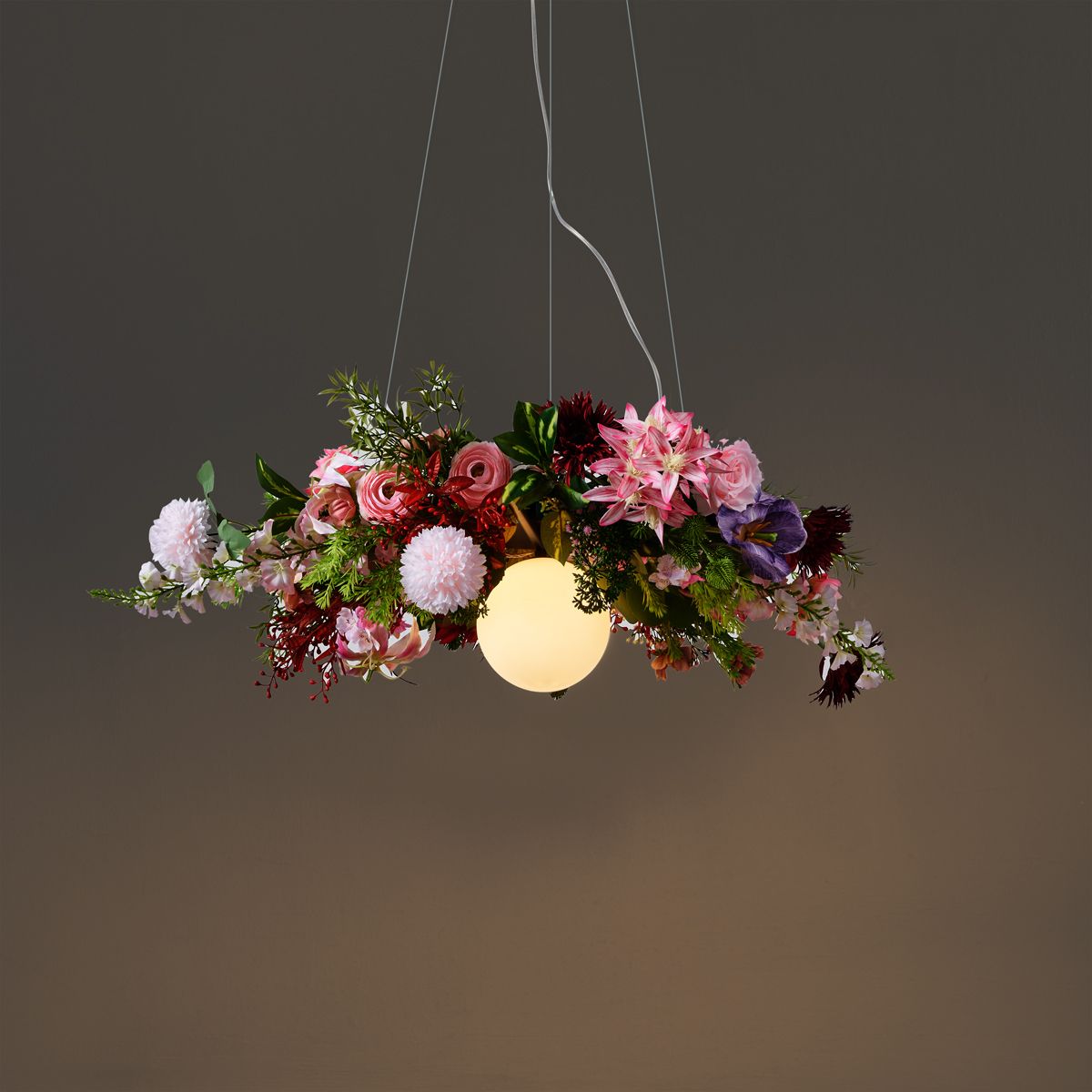 Bohemian hanglamp zwart met gekleurde bloemen rood en roze - Flower Power
