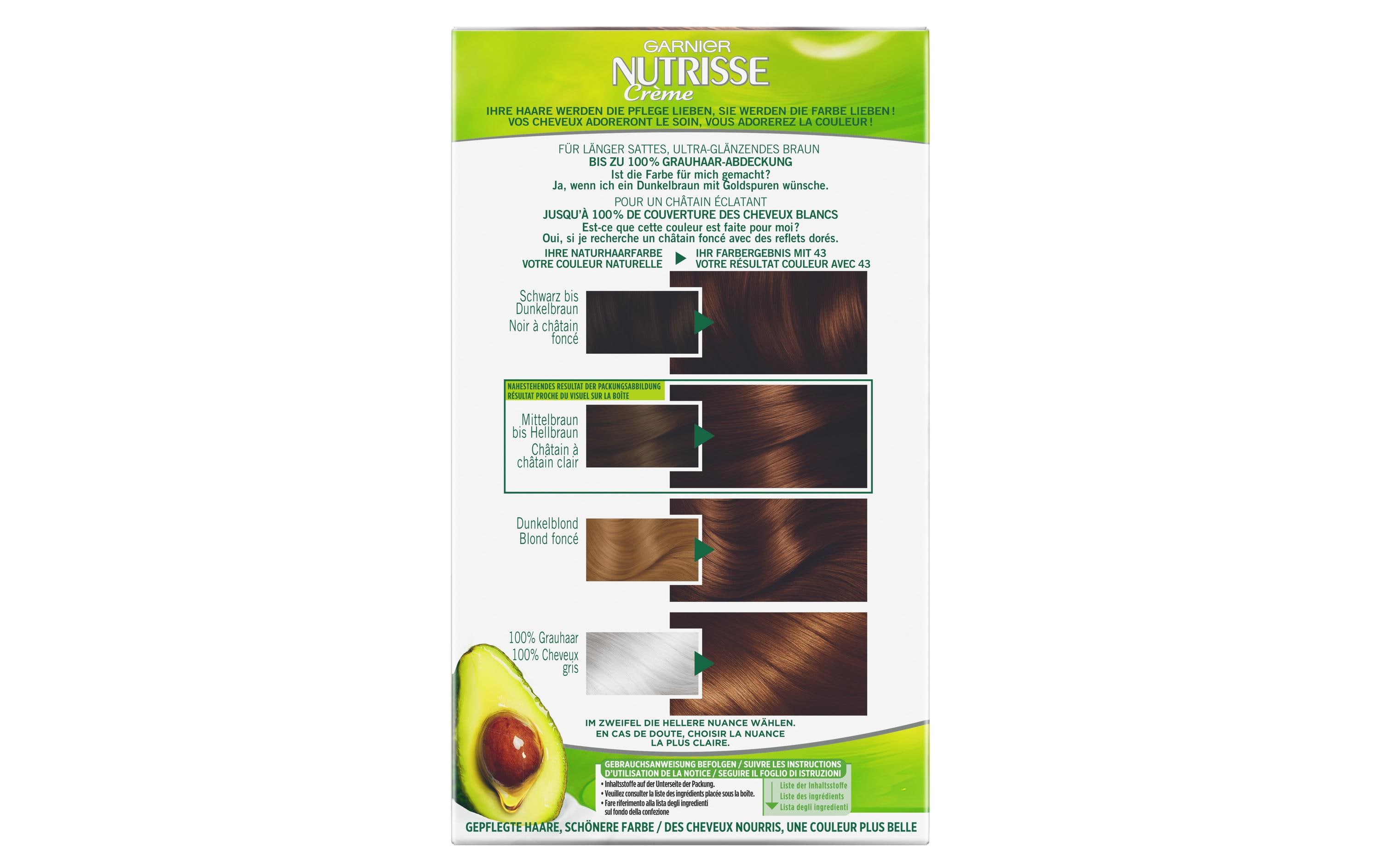 Haarcoloration Nutrisse Crème 43 GoldbraunHaarfarbe verleiht dem Haar seidig strahlenden Glanz