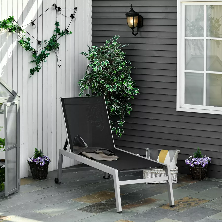 Outsunny Gartenliege mit verstellbarer Rückenlehne schwarz