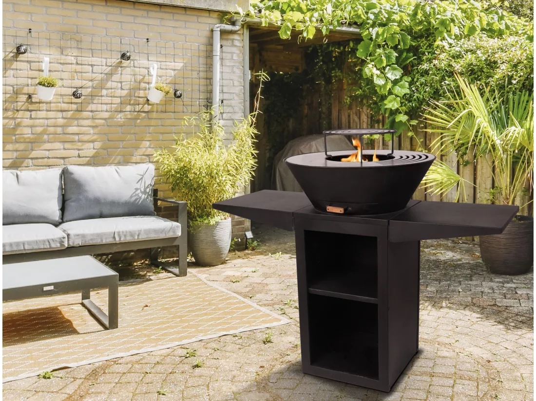 Barbecue avec plaque ronde, grill et support