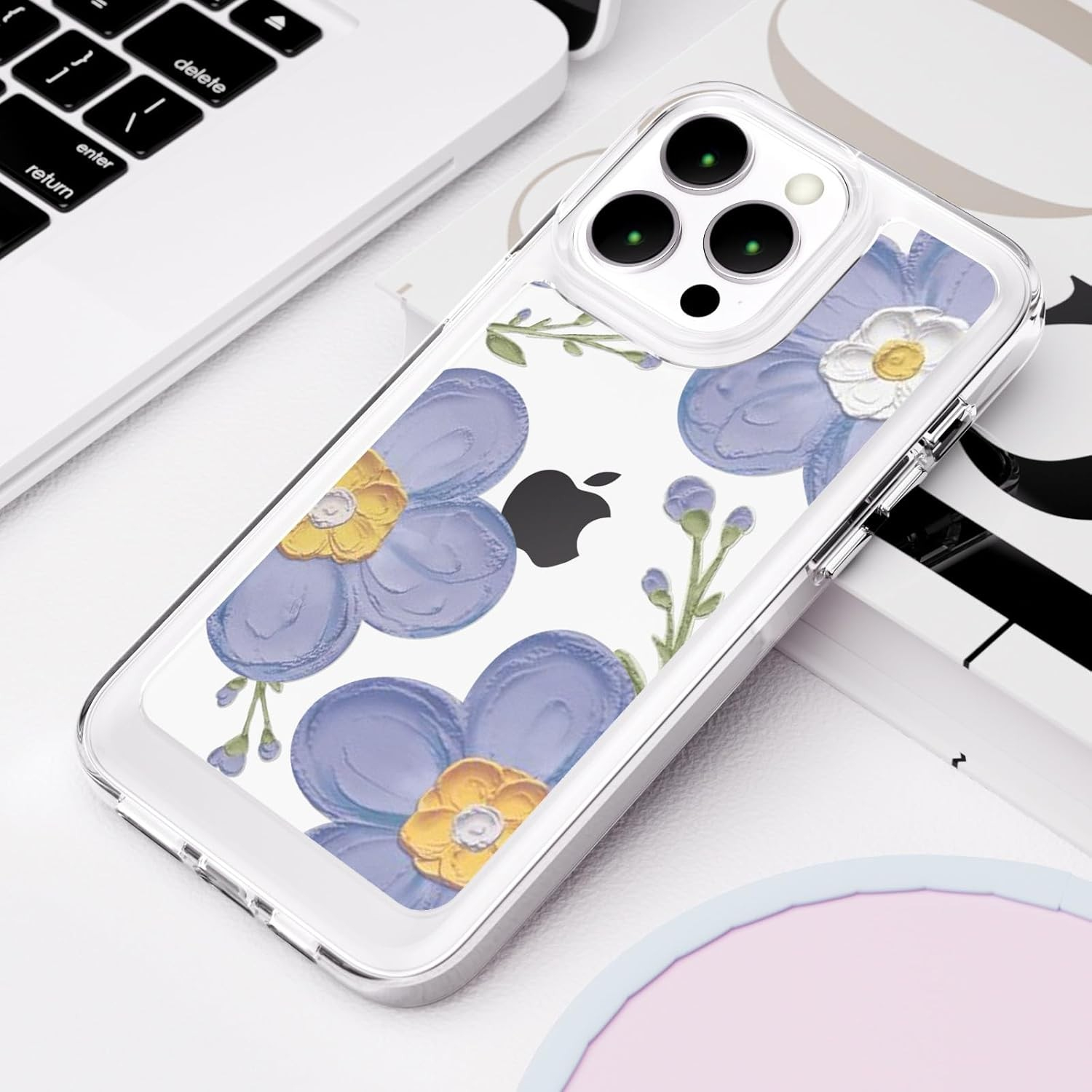 iPhone 16 Gummi Case Schutzhülle mit Kameraschutz - Lila Blumen