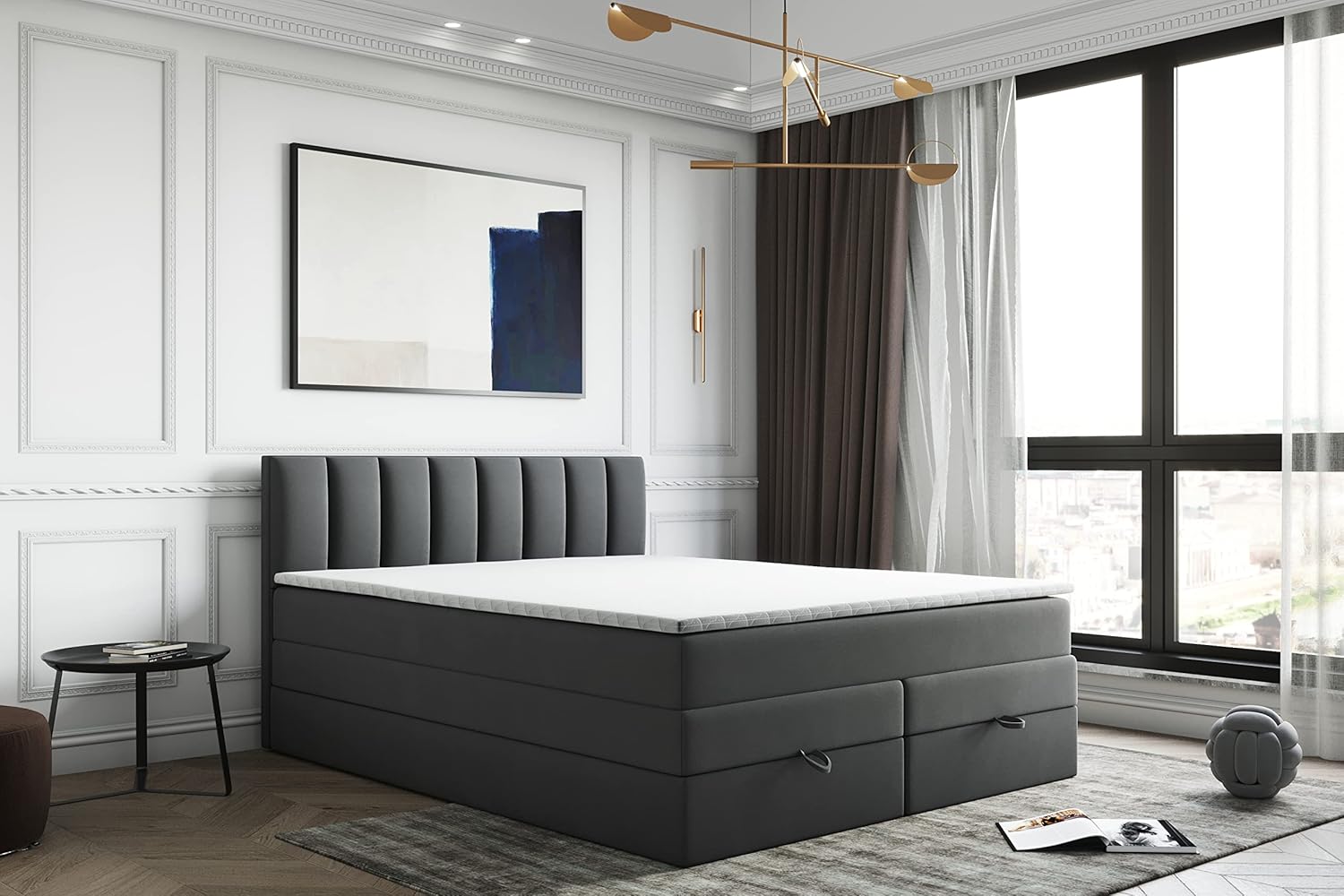 TRADA Boxspringbett mit Bettkästen und Matratze - Bett Gusto mit Topper aus Memory Visco - Dunkelgrau - 200 x 200 cm