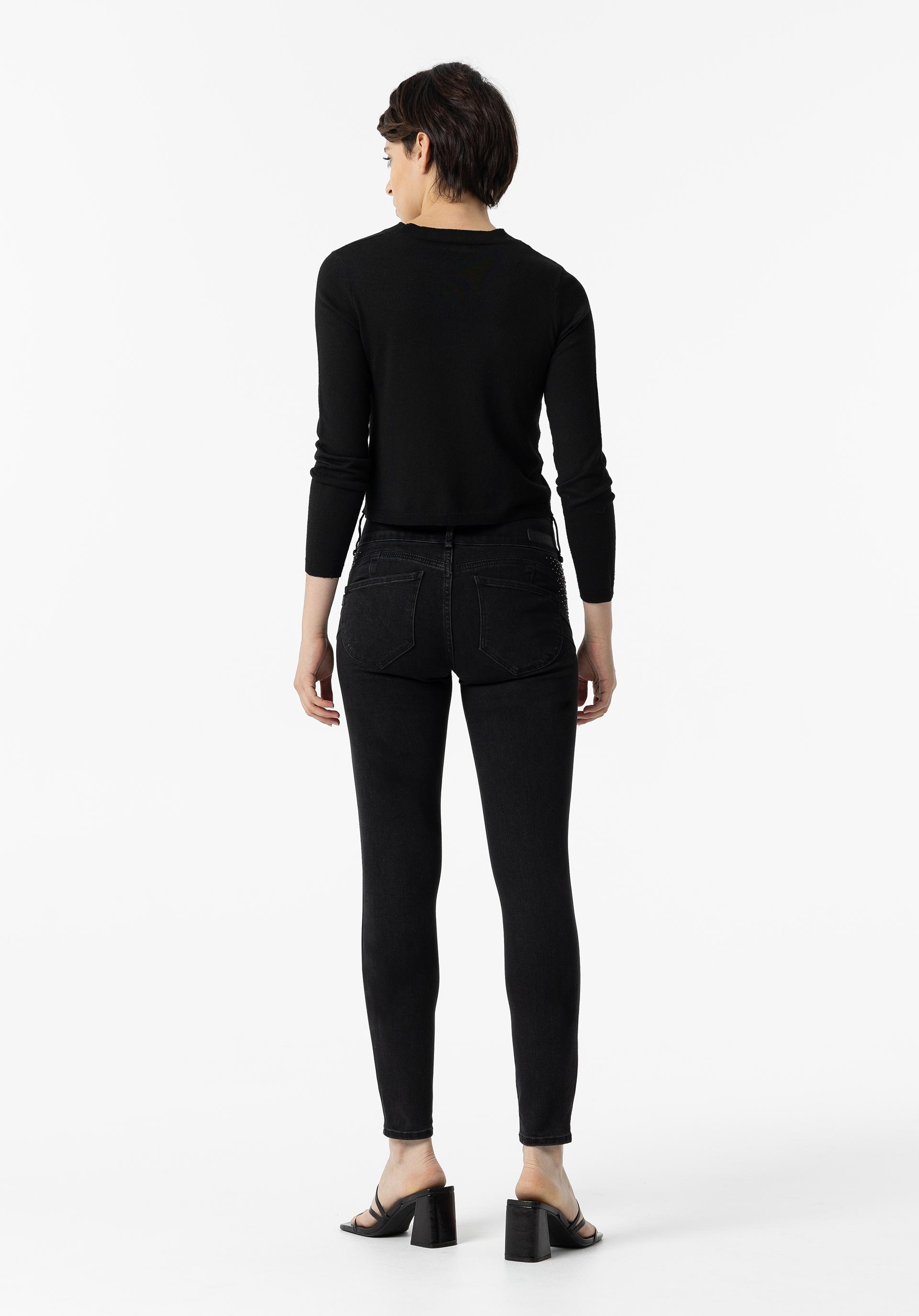 Jeans Double-up Skinny Cintura Alta Aplicações
