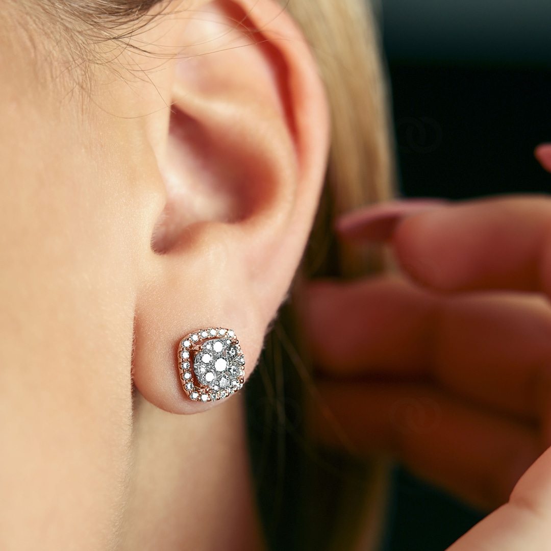 1.00 Karat Halo Diamantohrstecker 750/18 K Roségold Ø 9.5mm
