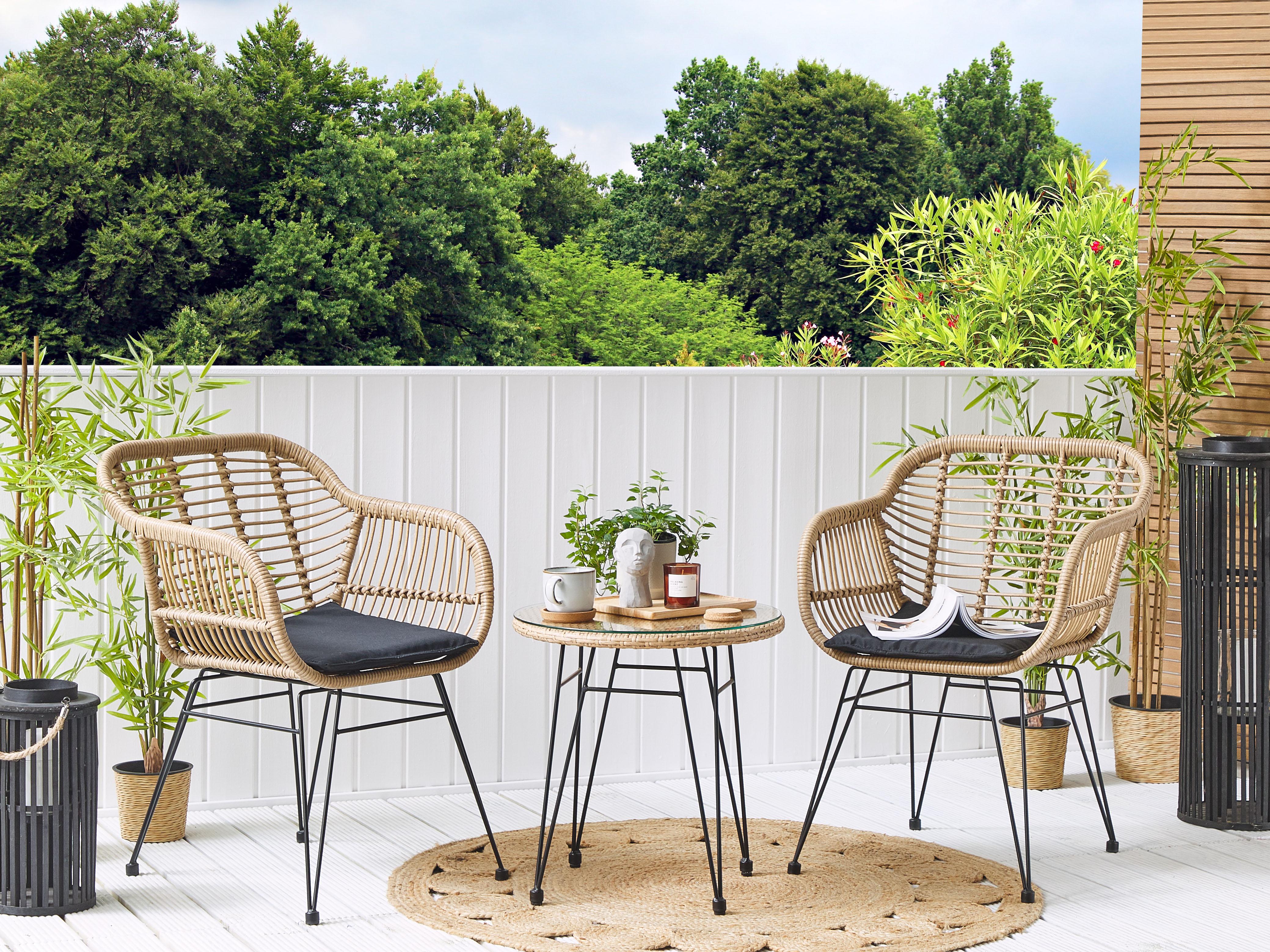 Bistroset met kussens TROPEA II PE rotan Natuurlijk