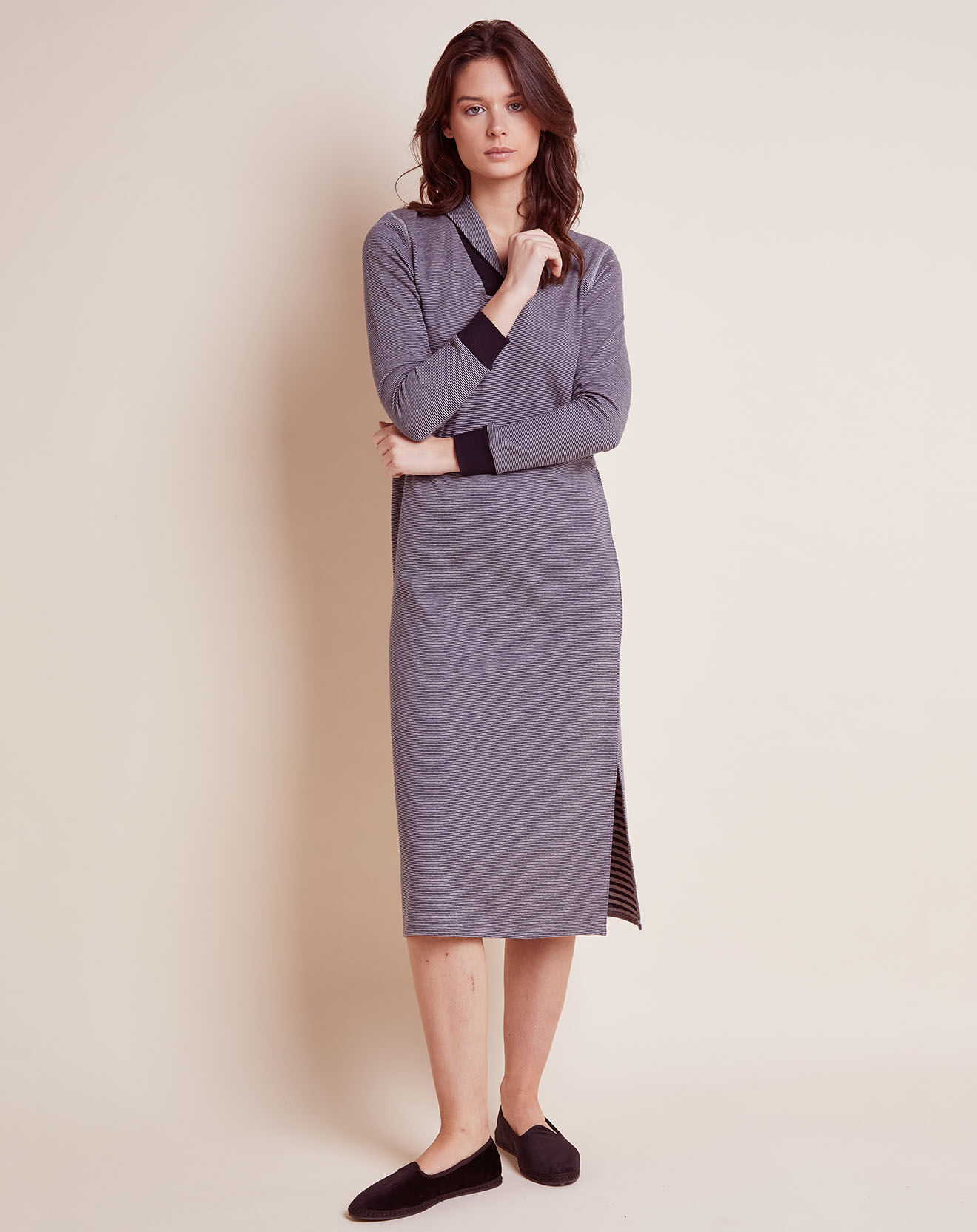 Le Chat Robe Cork en coton à rayures marine/gris chiné