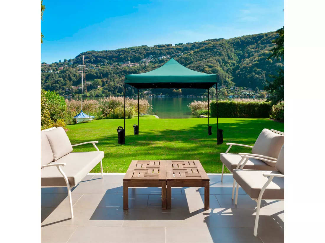 Gazebo Pliant Refermable Vert 4 Poids Métal Polyester 3x3