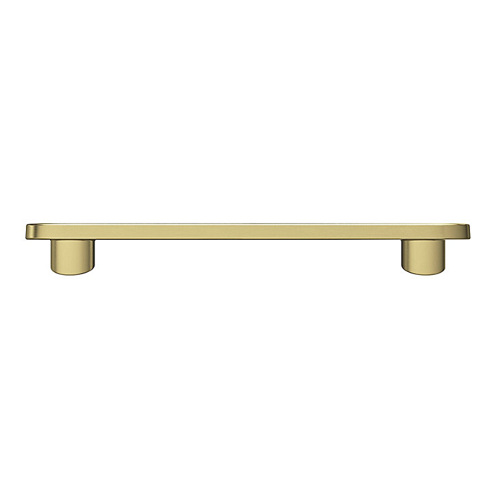 Poignée de meuble arrondi GoodHome Minzh aluminium effet laiton satin doré l.121mm x l.25mm x H. 16mm entraxe 96mm
