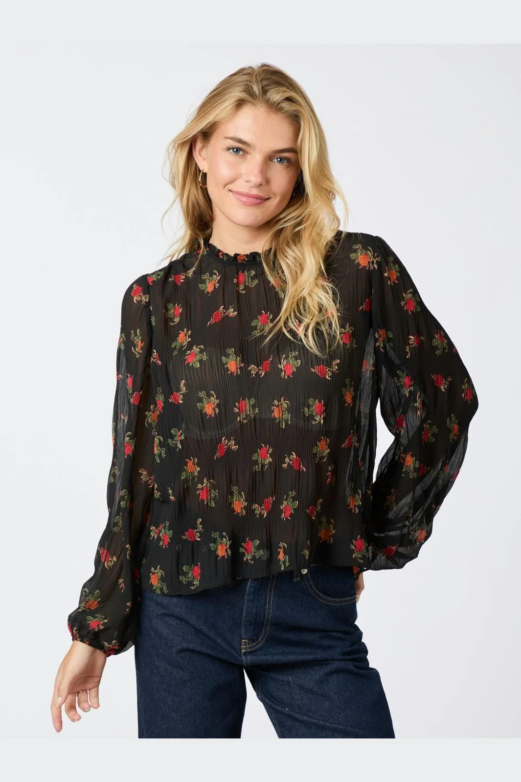 Neo Noir Lovise Plissé Flower Blouse