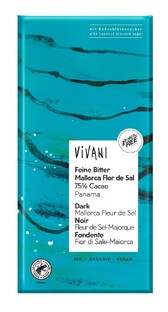 Vivani Chocolade Puur 75% Cacao Zeezout 80GR