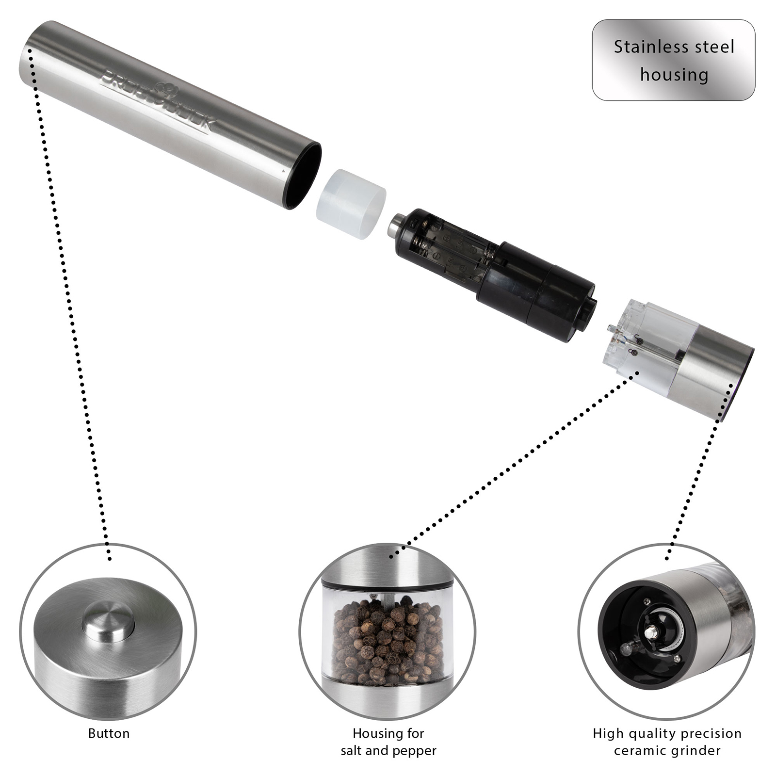 PROFICOOK Pfeffer & Salzmühle - Edelstahl - elektrisch
