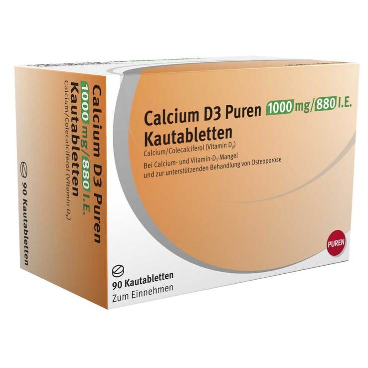 Calcium D3 Puren 1000 mg / 880 I.E. Kautabletten, 90 St