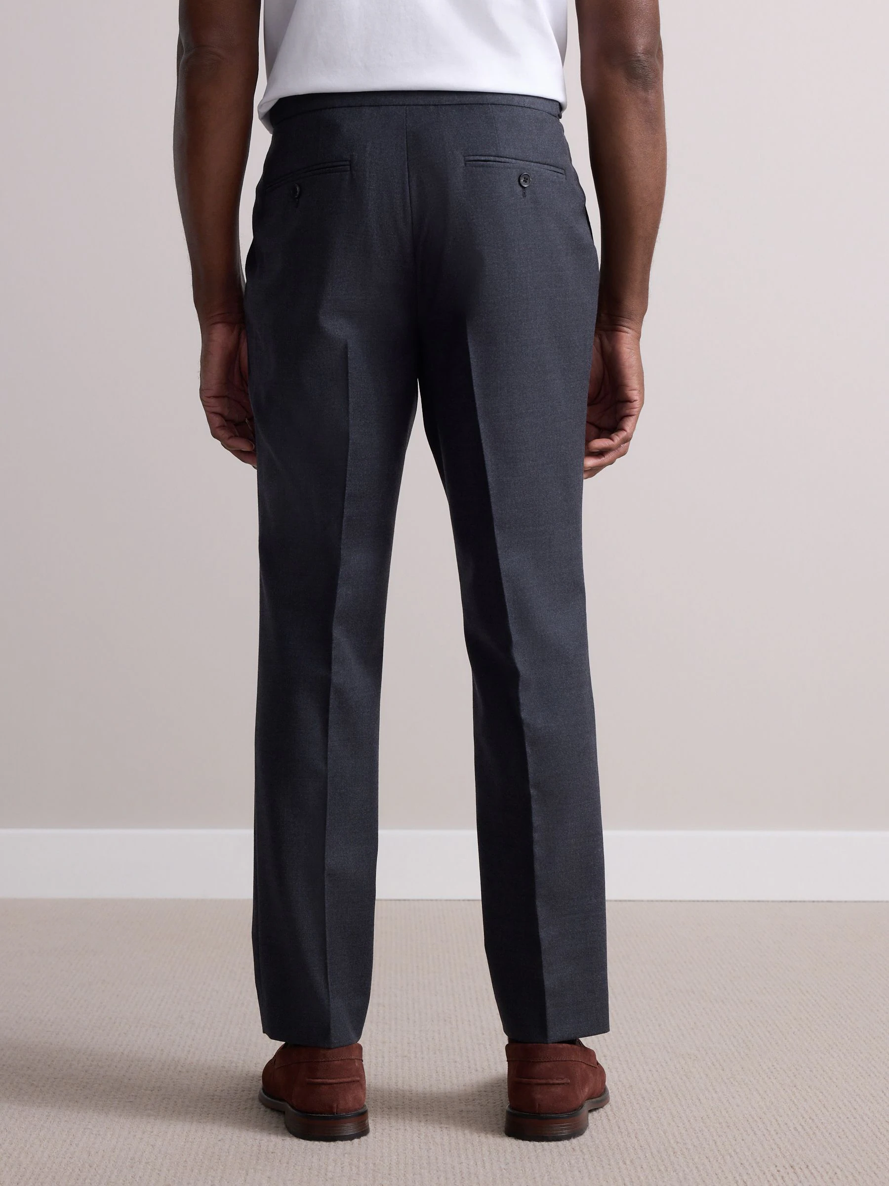 Antraciet - Wollen Rijke Slim Textuur Broek Met Zijverstellers