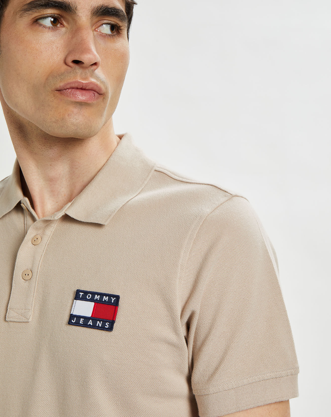 Tommy Jeans Polo 100% Coton Bio regular fit badge beige