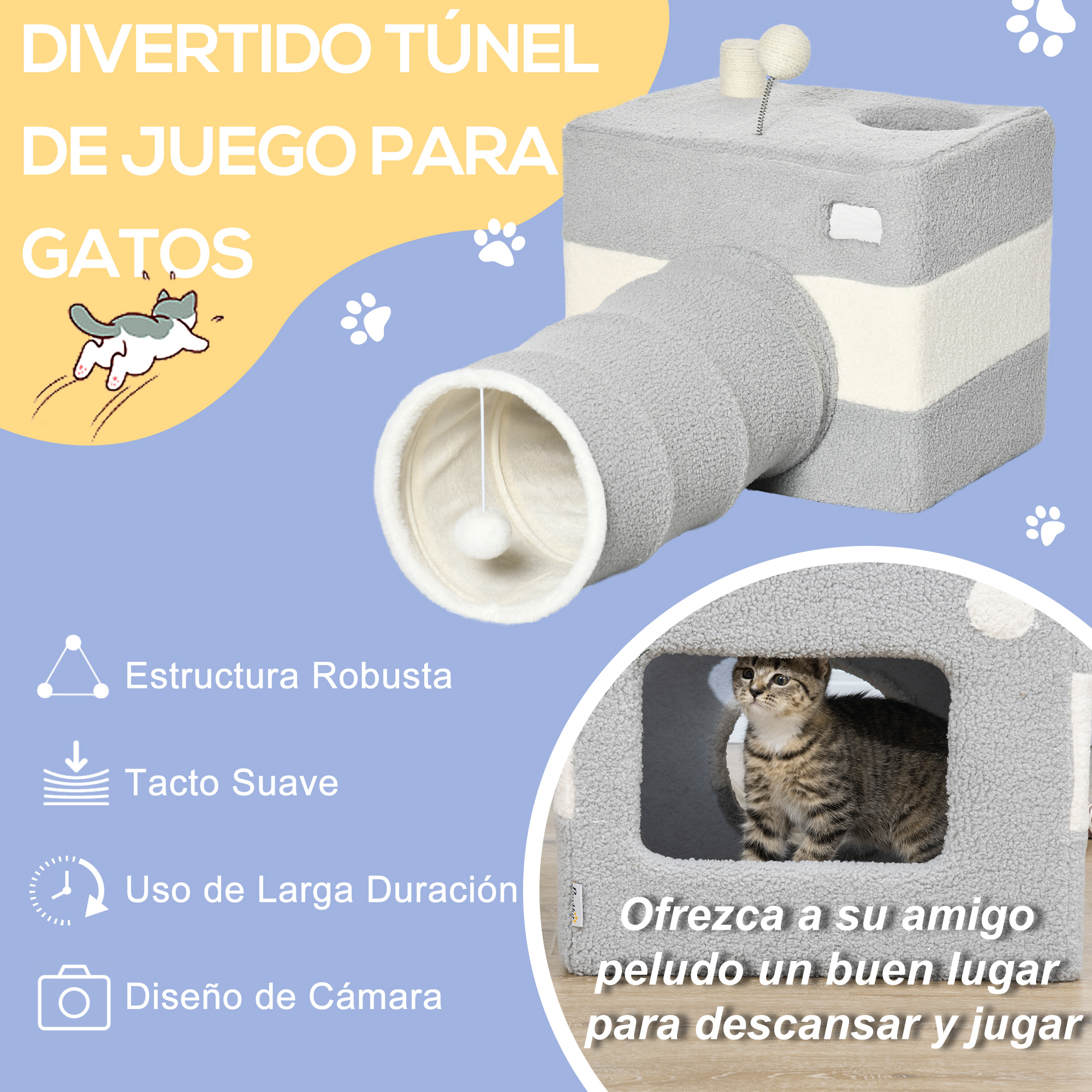 Túnel para Gatos PawHut com Tubo de Brinquedo para Animais de Estimação em Formato de Caverna