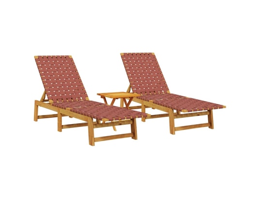 VIDAXL - Bain de soleil Chaises longues lot de 2 avec table rouge bois massif d'acac...