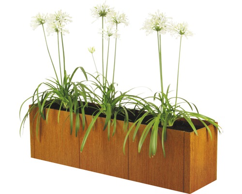 Klassieke verhoogde tuinbak, Bellissa Pannello bouwpakket zonder bodem, 116 x 44 x 50 cm, Cortenstaal