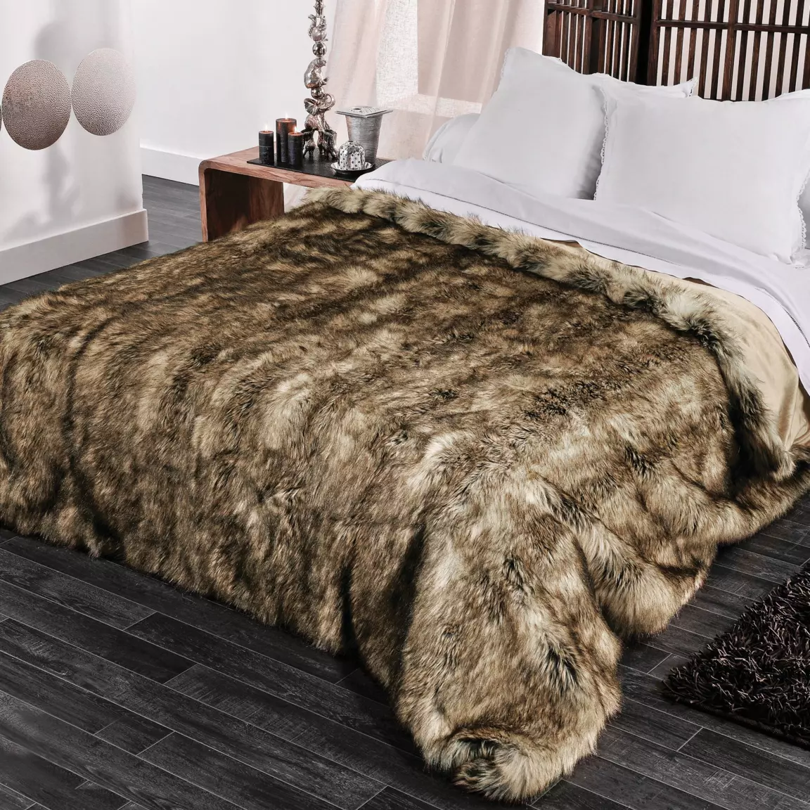 Couvre-lit (150 x 200 cm) Imitation fourrure Grizzly