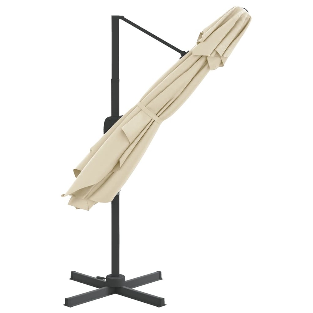 Parasol meuble de jardin cantilever à double toit 300 x 300 cm blanc sable