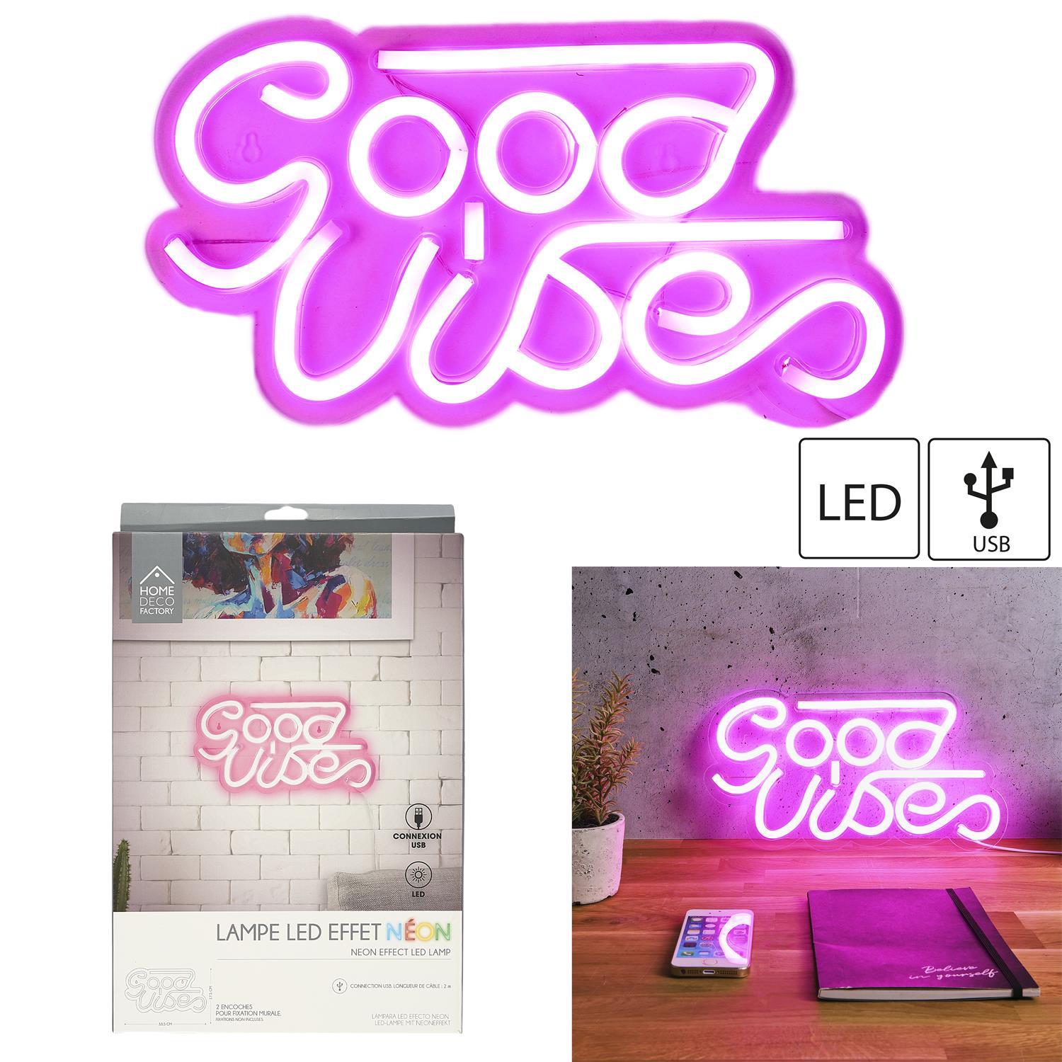 LAMPE LED EFFET NEON GOOD VIBES USB