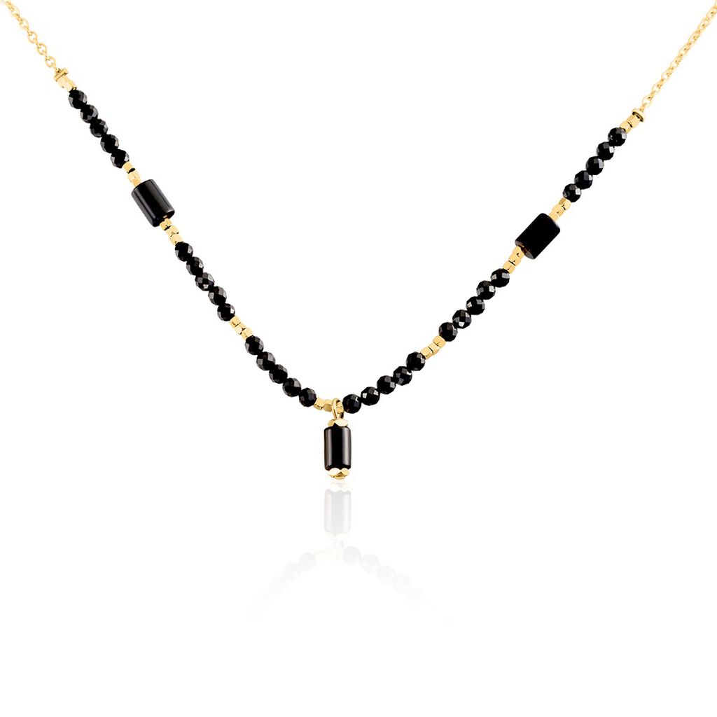 Collier Attila Acier Doré Onyx Spinelle