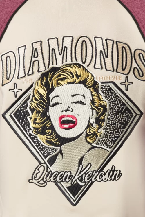 Queen Kerosin Diamonds College Sweat Jacket in ecru