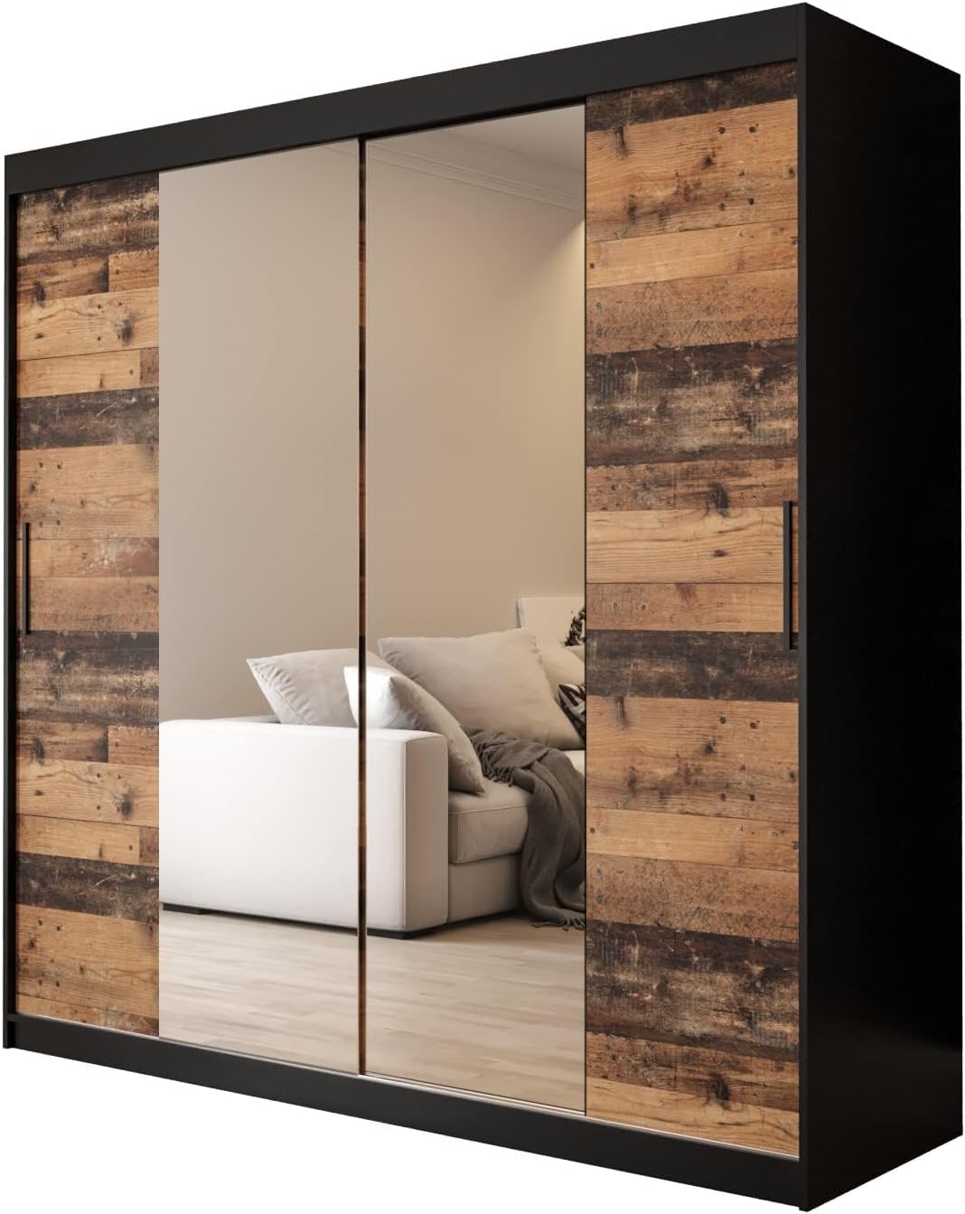 KRYSPOL Schiebetürenschrank Old Style T1 200 cm Kleiderschrank mit Spiegel Einlegeboden Schlafzimmer- Wohnzimmerschrank Schiebetüren Modern Design (Schubladen: 0)